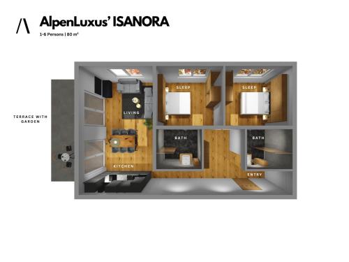 Plán poschodí v ubytovaní AlpenLuxus' ISANORA with garden & car park
