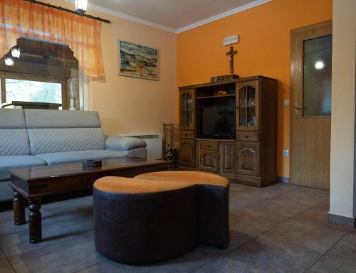 uma sala de estar com um sofá e uma televisão em Mountain House Skimont, Blidinje em Blidinje