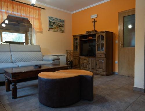 a living room with a couch and a tv at Mountain House Skimont, Blidinje in Blidinje