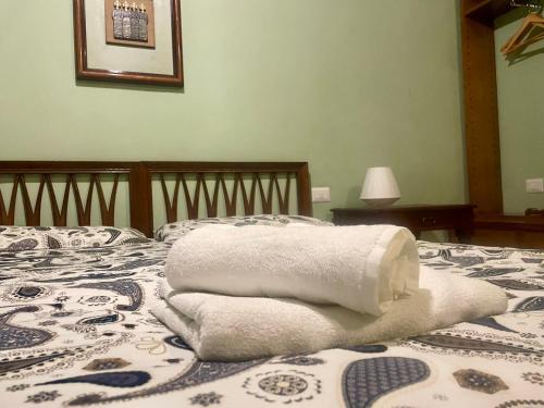 a bed with towels sitting on top of it at Albero Mago in Florence