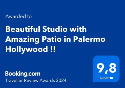 a screenshot of a sign that says beautiful studio with amazing ratio in palermo at El Patio Suites en Palermo Hollywood in Buenos Aires