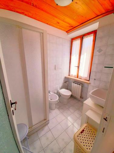 a bathroom with a shower and a toilet and a sink at Cielo terra Luna, in centro a Numana in Numana