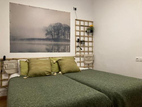 een slaapkamer met een bed met een grote foto aan de muur bij Yara Sobre Los Tejados de San Basilio in Córdoba