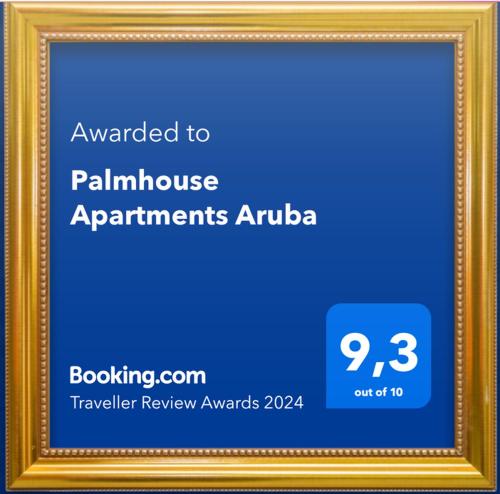 a picture frame with the text awarded to palaminate arguments arbia at Palmhouse Apartments Aruba 1- 4 persons in Savaneta