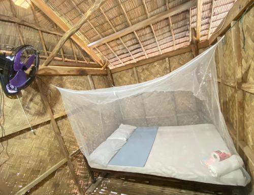 a bed in a room with a net at Ocam Ocam Casadyan Inn in New Busuanga