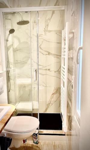 une salle de bain avec douche et toilettes dans l'établissement In the center of Montmartre, à Paris