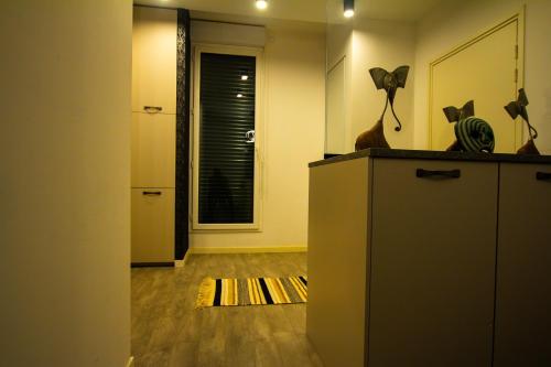 Zimmer mit Flur mit Tür und Zimmer mit Etage in der Unterkunft Skyview Luxury appartement à Montevrain in Montévrain