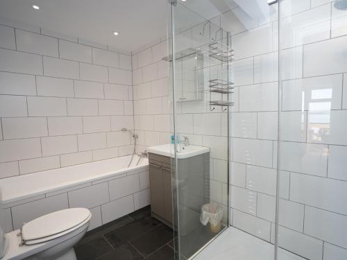 uma casa de banho com um WC e uma cabina de duche em vidro. em 3 Bed in Appledore WATER em Appledore