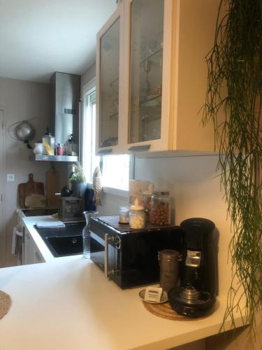 a kitchen with a coffee maker on a counter at Maison paisible in Niort