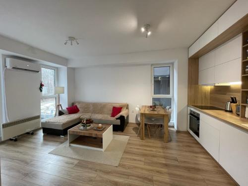 a living room with a couch and a table at Murphy's Apartment in Mavrovo