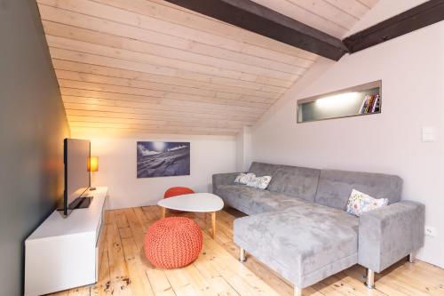 un salon avec un canapé et une table dans l'établissement La Polaire - 3 chambres télécabine à 200m, à Ax-les-Thermes