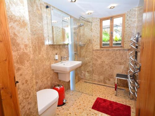 a bathroom with a sink and a toilet and a shower at 2 Bed in Widemouth Bay 31962 in Bridgerule