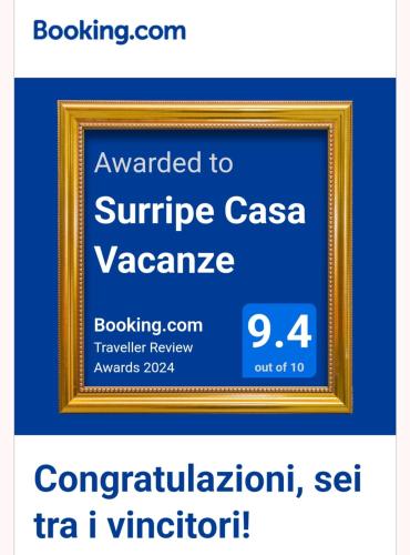 a picture of a picture frame with a certificate at Surripe Casa Vacanze in San Lorenzello