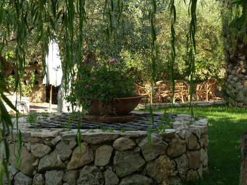 a potted plant sitting on top of a stone wall at Poggio Delle Palme in Campobello di Licata