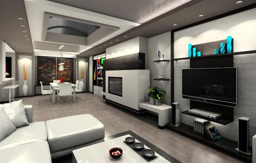 sala de estar con sofá blanco y TV en Test Property en Kasnadar