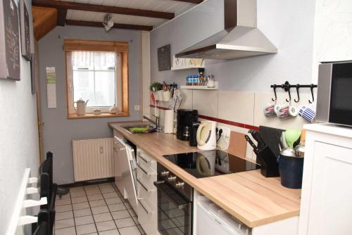 een kleine keuken met een aanrecht en een wastafel bij Ferienhaus Herby in Bad Zwesten