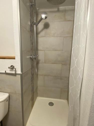 a bathroom with a shower with a toilet and a sink at Studio Sainte Victoire avec balcon in Aix-en-Provence