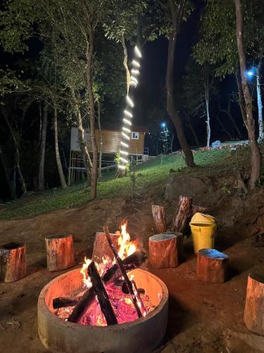 a fire pit in a park at night at Coorg Jungle Mist in Madikeri