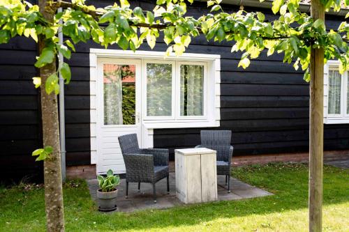 a group of chairs and a table in front of a house at Hofstede Villetta in Zonnemaire