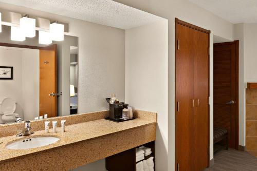 a bathroom with a sink and a mirror at Country Inn & Suites by Radisson, Jonesborough-Johnson City West, TN in Jonesborough