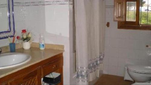 La salle de bains est pourvue d'un lavabo, de toilettes et d'une douche. dans l'établissement Casa 2-h, à Sant Francesc Xavier