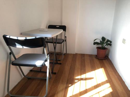 a table and chair in a small room with a plant at Jaleen Transient in Batangas City