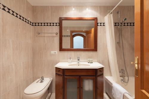 a bathroom with a sink and a toilet and a mirror at Santuiturri - baskeyrentals in Zarautz