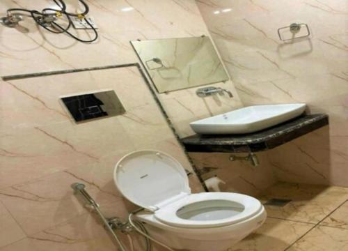 a bathroom with a toilet and a sink at HOTEL AIRPORT PALACE in New Delhi