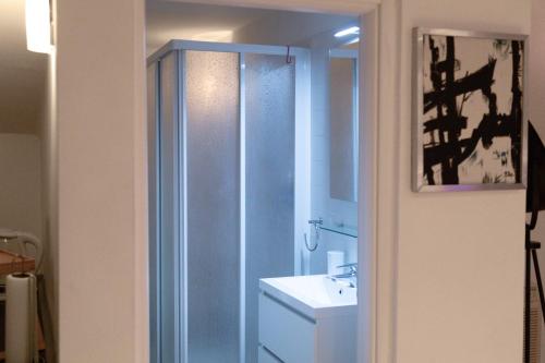 een badkamer met een douche en een wastafel bij LA MANSARDA Modern House in Verona