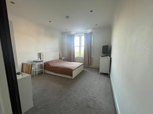 a small bedroom with a bed and a television at Eglentine in London