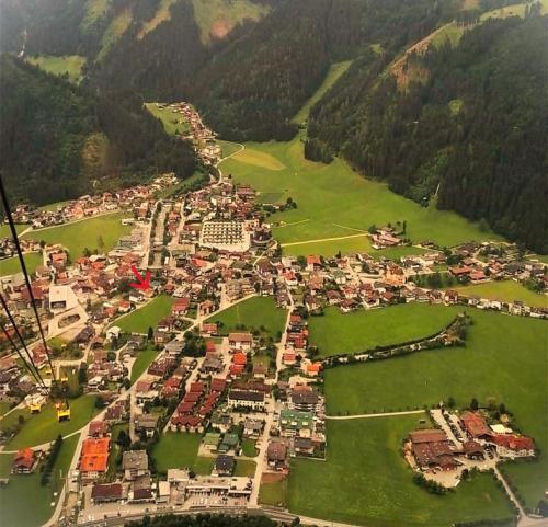 an aerial view of a village in the mountains at Apartment Eberharter in Mayrhofen