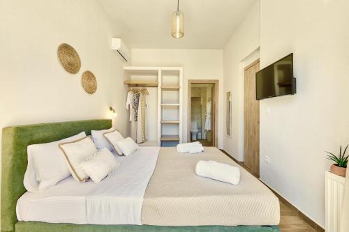 a bedroom with two beds and a flat screen tv at Villa Agricola in Alykes