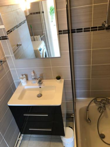 a bathroom with a sink and a shower at T3 Anglet, entre Biarritz et Bayonne in Anglet