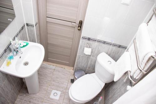 a bathroom with a toilet and a sink at A&G APART-HOTEL in Almaty