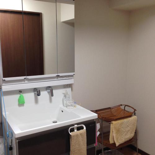 a bathroom with a sink and a mirror at Guest House YAMASHITA-YA in Nanto