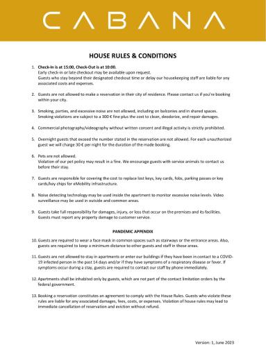 a screenshot of a document with the house rules and conditions at CABANA - Deluxe City-Center - kostenloser Parkplatz - Balkon - WiFi - Zentral in Oldenburg
