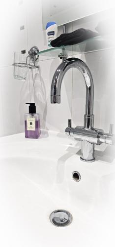 a sink with a bottle of soap next to a faucet at Drumhirk House in Newtownards