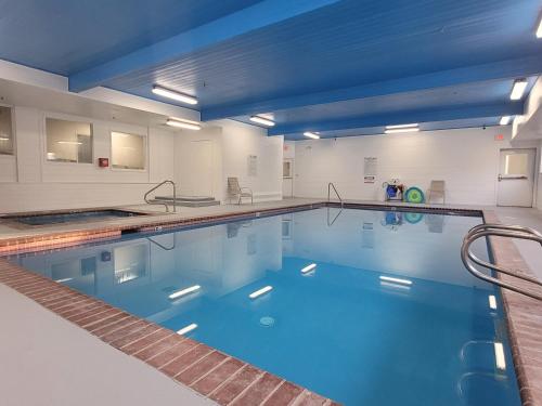 a large swimming pool with blue water in a building at Quality Inn & Suites Wilsonville in Wilsonville