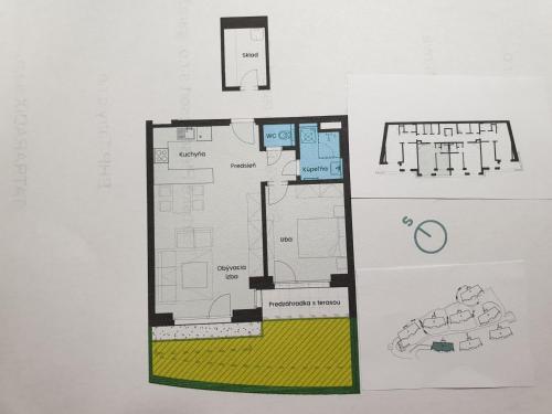 disegno di una pianta del pavimento di un edificio di Tále Apartmán E2 - Evergreen Tále a Tale