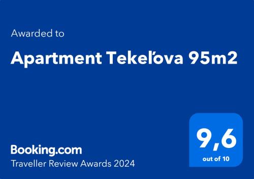 Certifikát, hodnocení, plakát nebo jiný dokument vystavený v ubytování Apartment Tekeľova 95m2