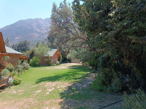 a yard with a tree and a house at Cabaña El Tiempo Es Arte in San José de Maipo