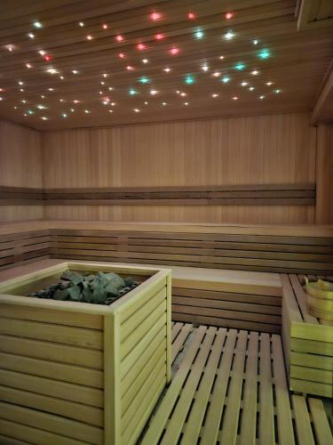 a sauna with a large tub with lights on the ceiling at Ivkovic spa Milmari N16 in Kopaonik