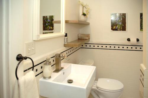 a white bathroom with a sink and a toilet at MayLi Place Luxury King Suite Downtown St Augustine in Saint Augustine