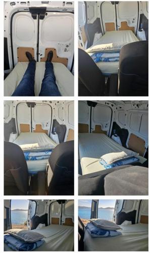 a group of four pictures of the inside of a van at MicroVan in Ibiza Town