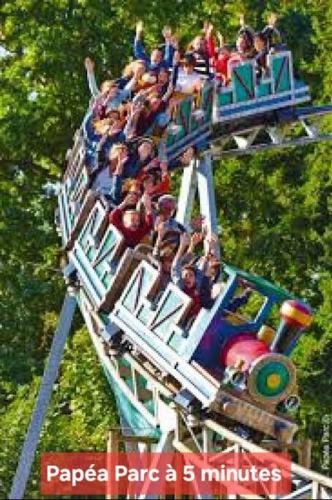 a group of people riding on a roller coaster at Le Cosy de la Fanière in Yvré-lʼÉvêque