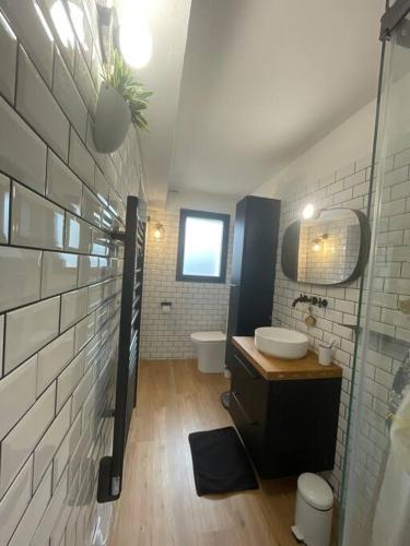 une salle de bain avec un lavabo et des toilettes dans l'établissement le cap, à San-Martino-di-Lota