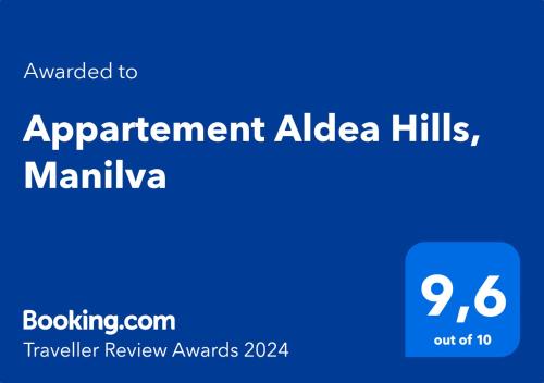 un segno blu con le parole "accordo albia hills e manila" di Appartement Aldea Hills, Manilva a Manilva