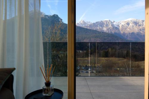 a window with a view of a mountain view at Chalet Larix Andalo Deluxe Apartments in Andalo