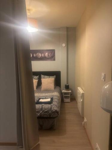 une chambre avec un lit dans une petite pièce dans l'établissement Le studio dijonnais, à Dijon