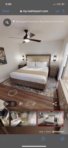 Westgate Flamingo Bay Resort في لاس فيغاس: غرفة نوم بسرير وغرفة بها